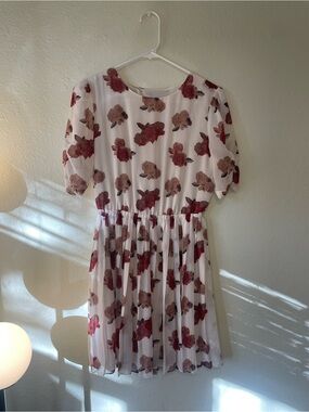 Urban Outfitters Pins & Needles White Mini Dress with Red and Blush Floral Print